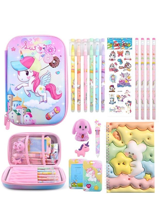 Unicorn Pencil Case, Cute Stationary Set for Girls, 3D EVA School Large Capacity Pencil Pen Pouch for Kids, Stationery Set School Supplies, Back to School Gifts for Kids, Pink - Image 1